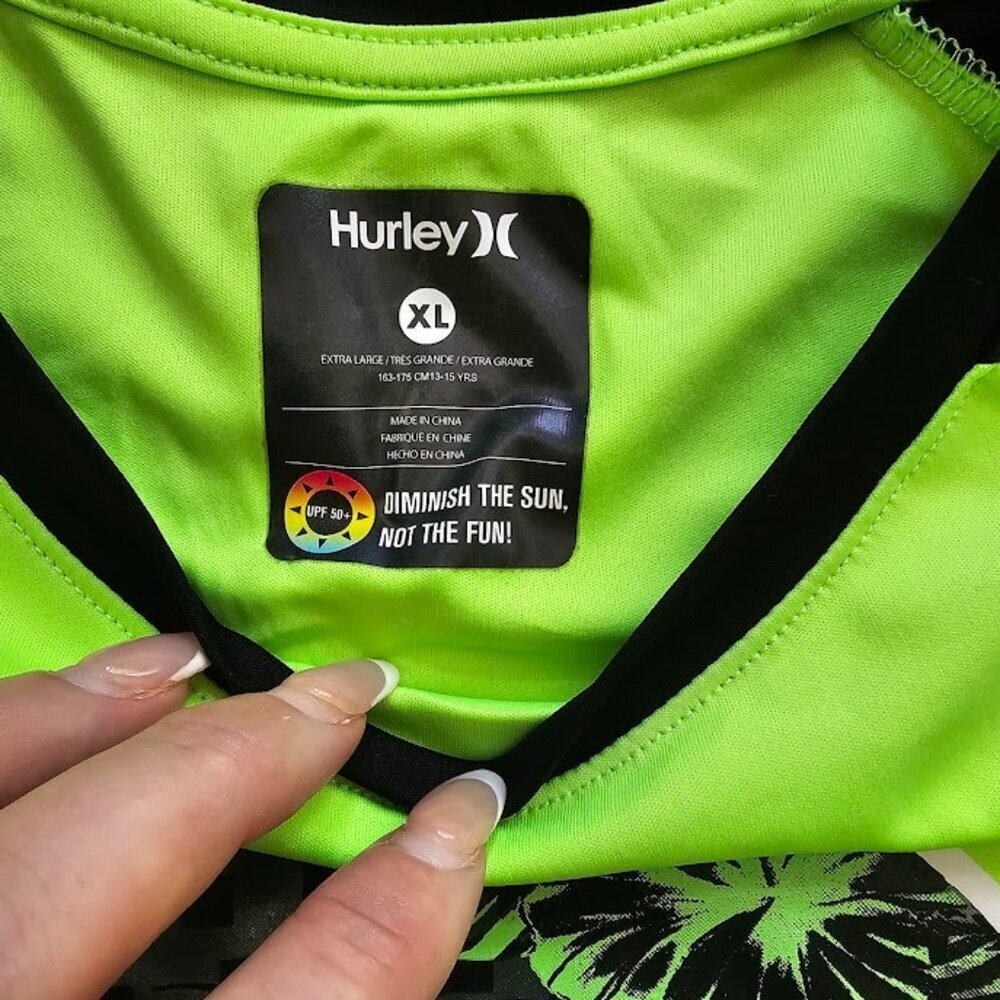 Hurley Boy's Flash Lime Circle Print UPF 50+ Crew Neck Shirt Size XL - Picture 5 of 6